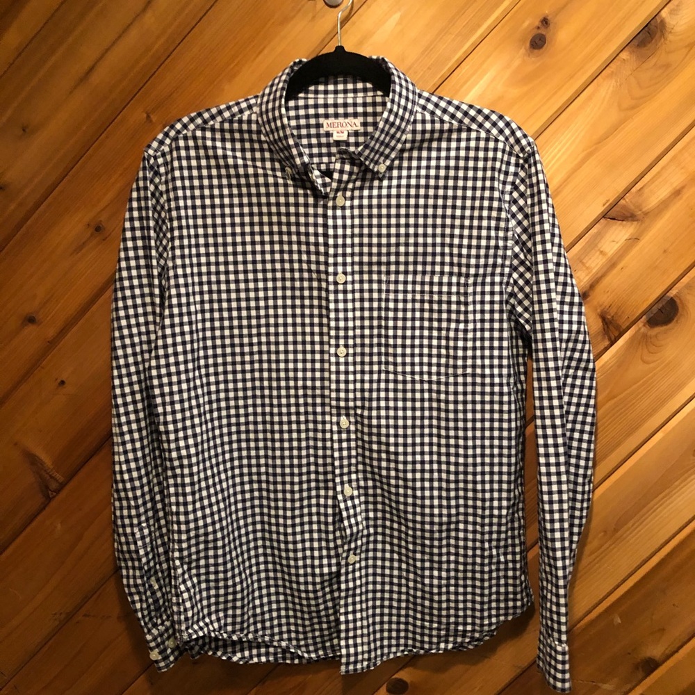 Merona navy plaid button down shirt medium
